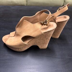 Franco Sarto Cork Wedge Sandals - Light Brown
